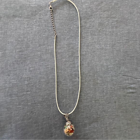 Talisman necklace, glass ball pendant full of healing crystals. - Picture 7 of 7